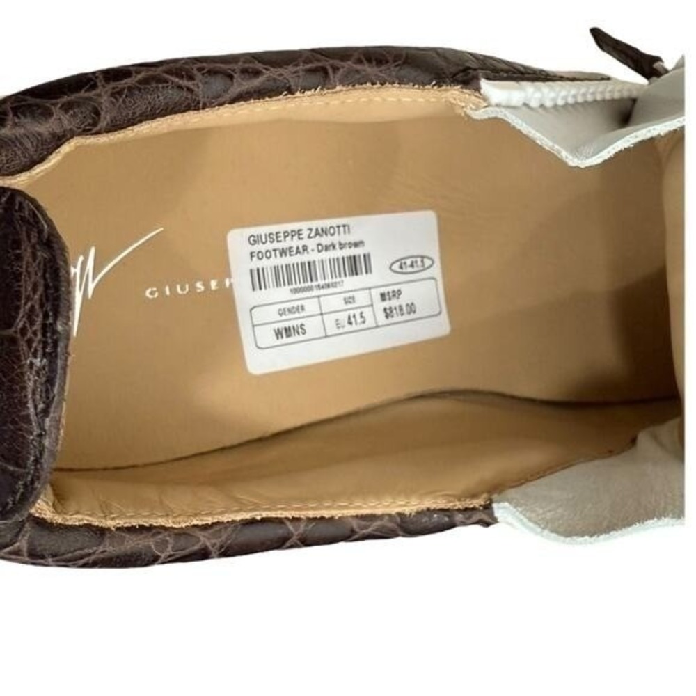 Giuseppe Zanotti Dark Brown Croc Embossed Leather Zip Sneakers Womens 41.5 $880 - Picture 6 of 9